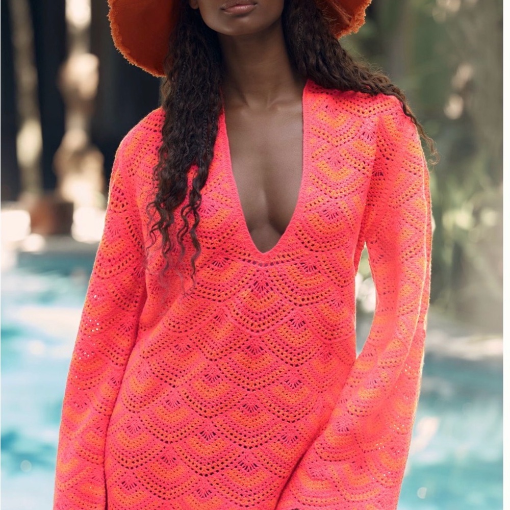 Vibrant Orange Crochet Swim Cover-Up